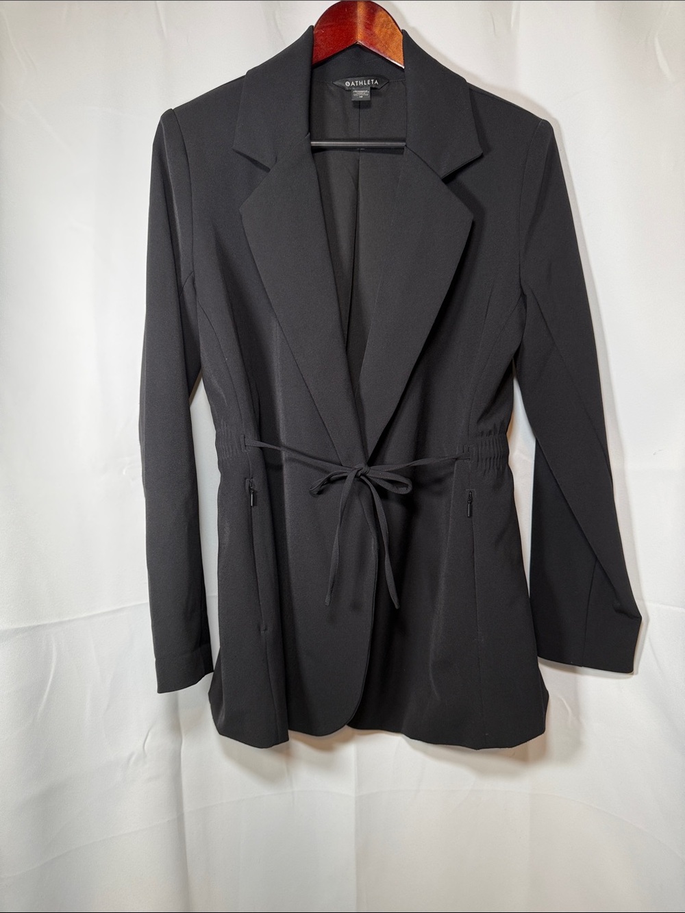 Athleta Black Drawstring-Tie Tailored Blazer